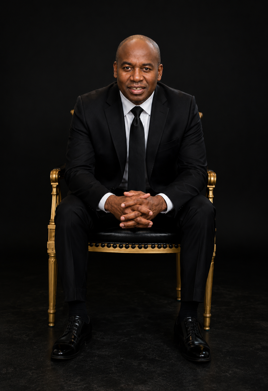 Pastor Henry Nwaneri seated in a black suit